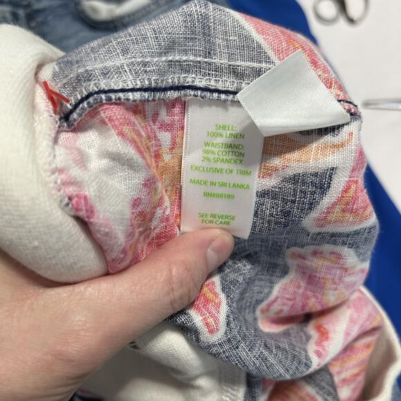 Lilly Pulitzer Pants Womens Medium Navy Pink The Beach Pant Linen Pull On Floral - Picture 10 of 11